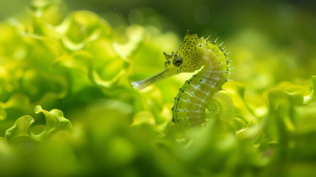 Realistic seahorse animal in the wild underwater environment