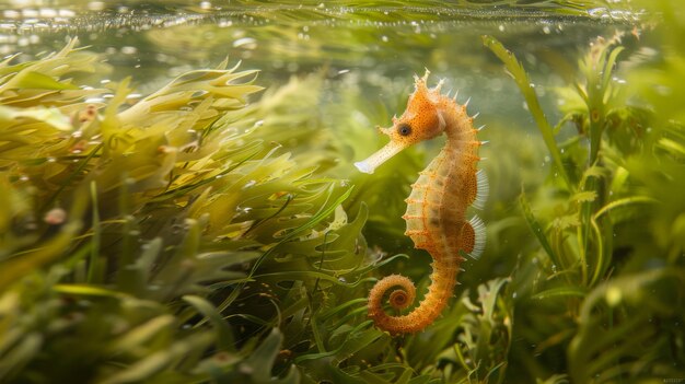 Realistic seahorse animal in the wild underwater environment