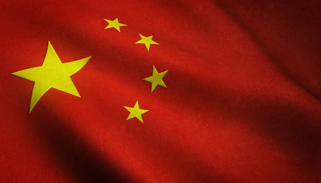 Realistic shot of the waving flag of China with interesting textures