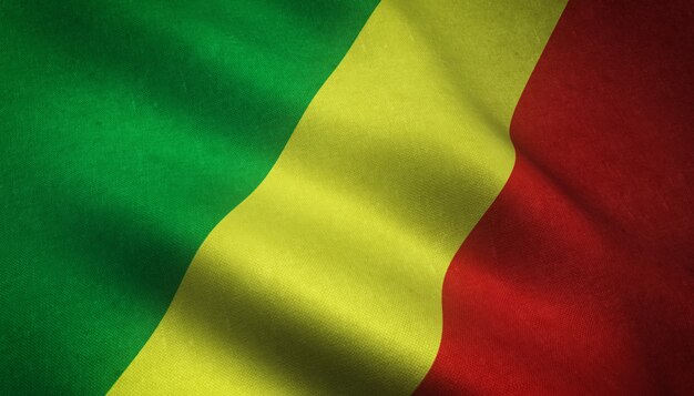 Realistic shot of the waving flag of Mali with interesting textures