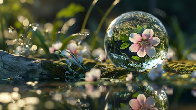 Realistic water drop with an ecosystem for world water day