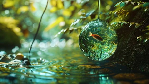 Realistic water drop with an ecosystem for world water day