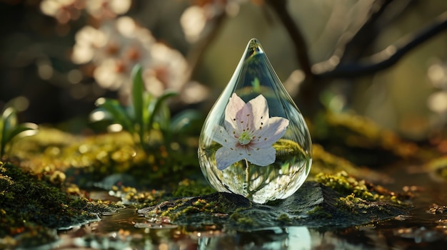 Realistic water drop with an ecosystem for world water day