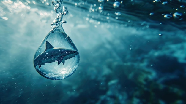 Realistic water drop with an ecosystem for world water day