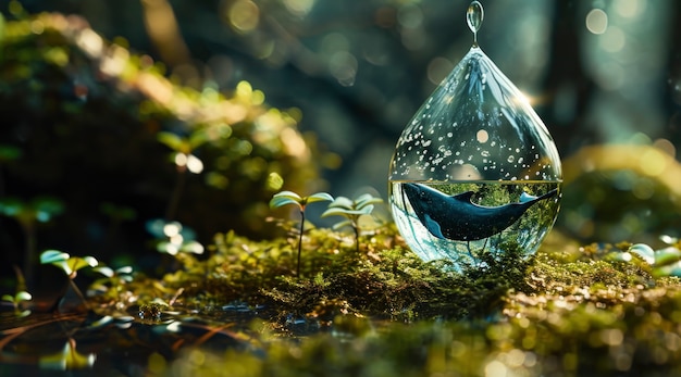 Free Photo realistic water drop with an ecosystem