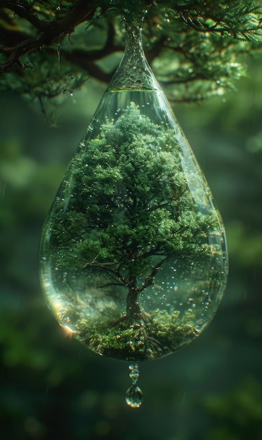 Free photo realistic water drop with an ecosystem