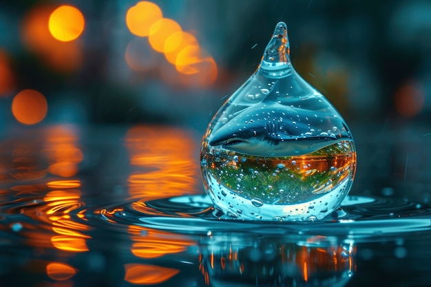 Free photo realistic water drop with an ecosystem