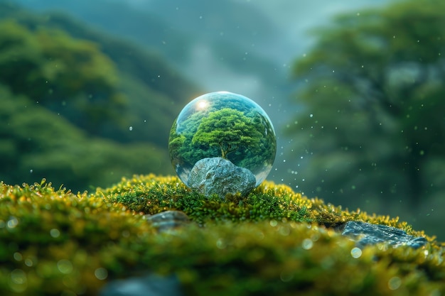 Free Photo realistic water drop with an ecosystem