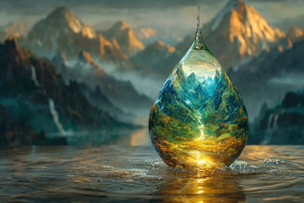 Free Photo realistic water drop with an ecosystem