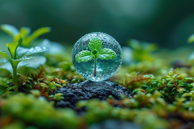 Free Photo realistic water drop with an ecosystem