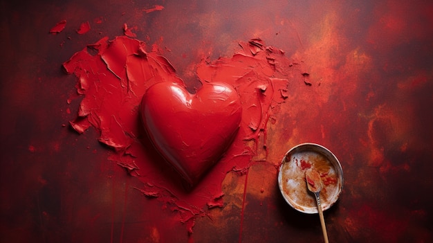 Free photo red 3d heart shape with paint pigment