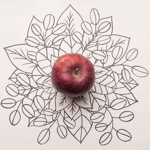 Free Photo red apple over outline floral background