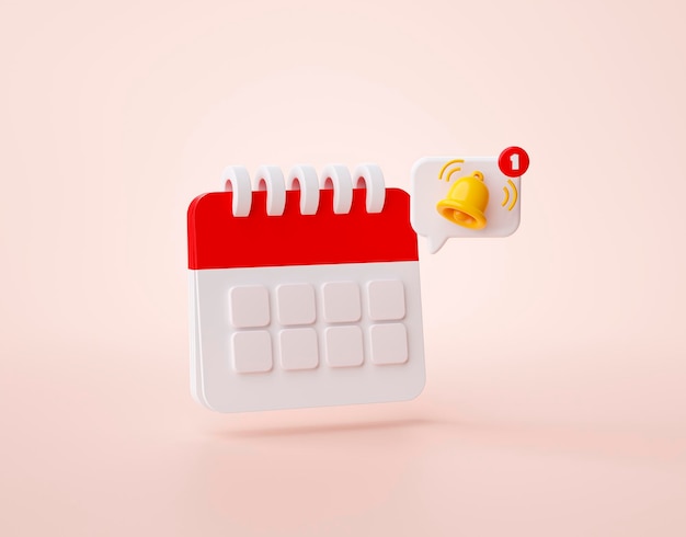 Red calendar reminder notification icon website ui 3d rendering illustration