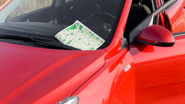 Red car with map close-up