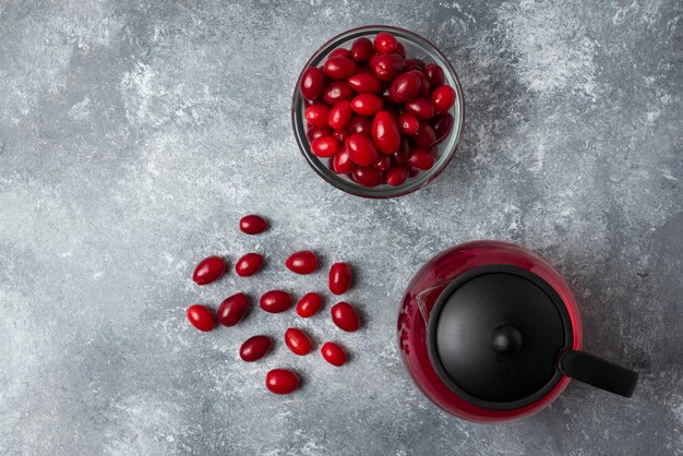 Red cornels with in the kettle. 