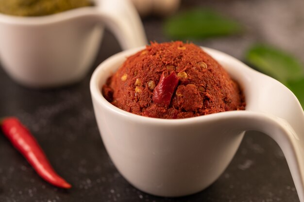 Red curry paste made from chili.