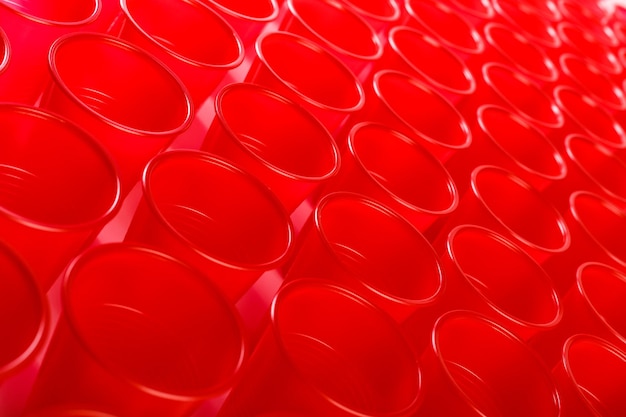 Red disposable plastic glasses