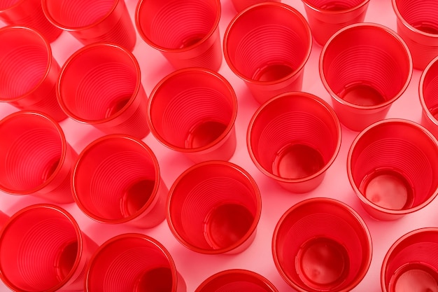 Red disposable plastic glasses