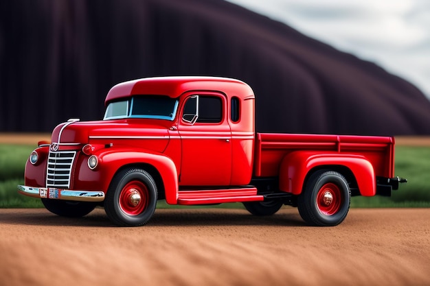 Free photo a red ford truck is on a dirt road.