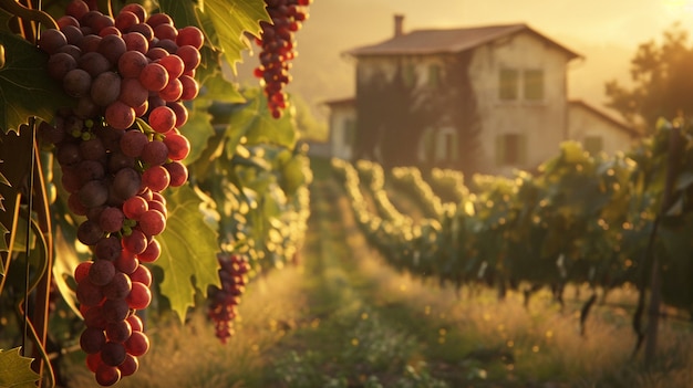 Free Photo red grapes in the vineyard  cinematic style