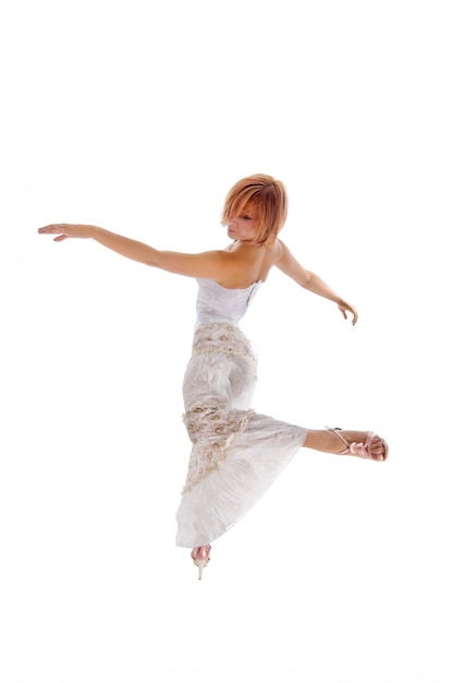 Free photo red haired dancer on white