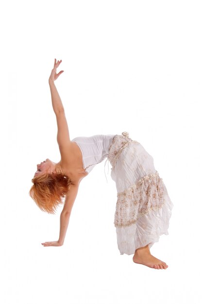 Red haired dancer on white