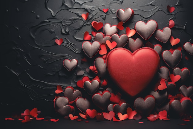 Free photo red hearts on a dark background festive background for valentines day