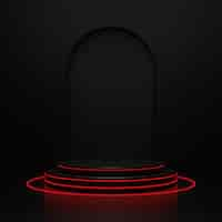 Free photo red light round podium and black background for mock up