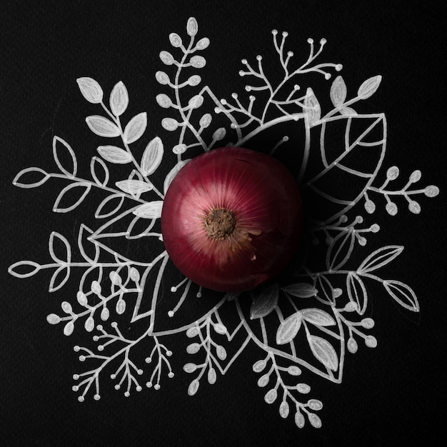 Free Photo red onion over outline floral hand drawn