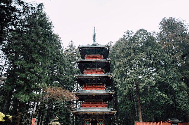 Free Photo red pagoda in raining