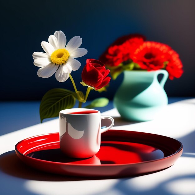 Free Photo a red plate with a white flower in it and a red plate with a red plate with a white flower in it.