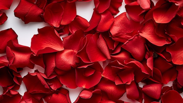 Red rose petals on white background