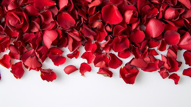 Red rose petals on white background