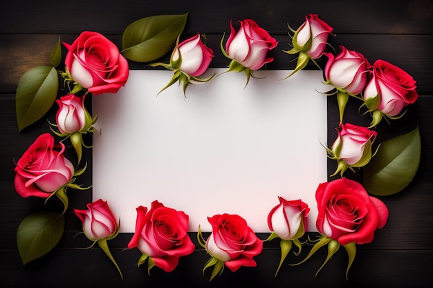 Free photo red roses frame with a blank white paper