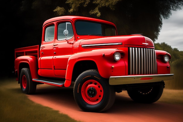 A red truck with the word jeep on the front.