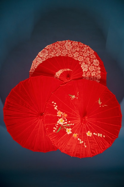 Free Photo red wagasa umbrellas arrangement