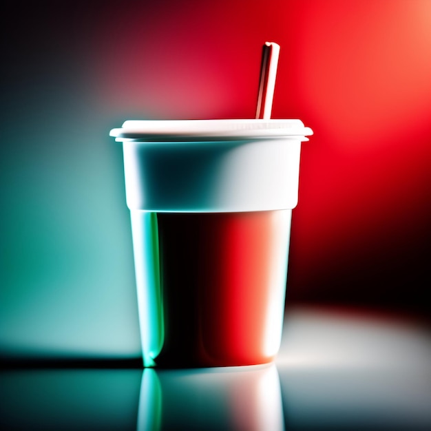 Free photo a red and white cup with a straw in it.