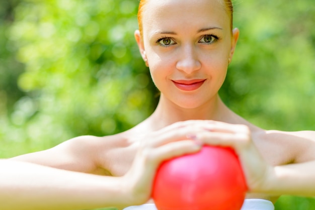 Free photo red woman fitness instructor