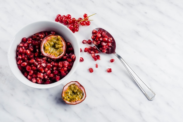 Redcurrants and passion fruits