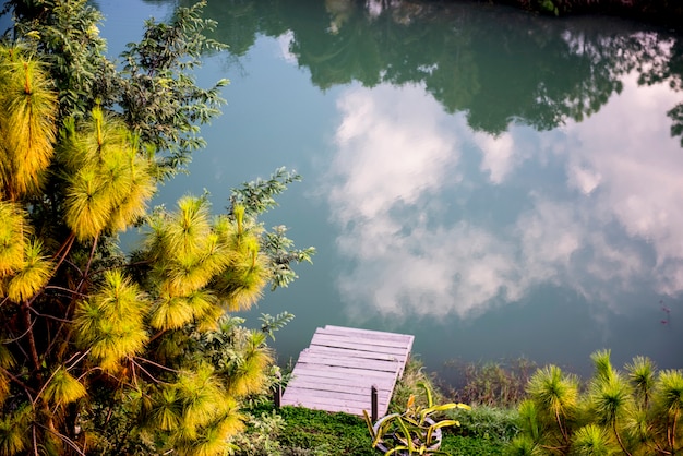 Reflection of cloudscape on the surface of the river