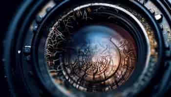 Free photo reflection on steel machinery with camera lens generated by ai