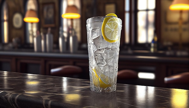 Free photo refreshing citrus cocktail on wooden bar counter generative ai