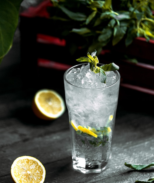 Free photo refreshing drink with crushed ice and lemon