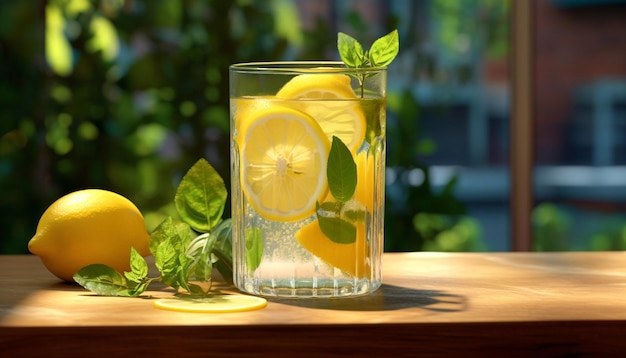 Free photo refreshing lemonade on a wooden table nature healthy summer drink generated by artificial intelligence