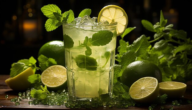 Refreshing mojito cocktail with lime mint leaf and citrus fruit generated by artificial intelligence