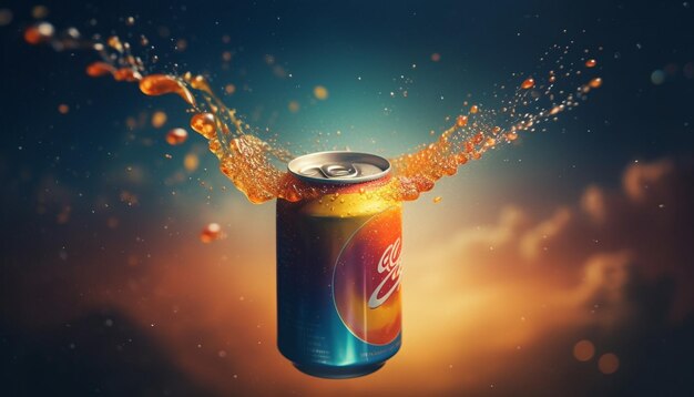 Refreshing soda ice cold liquid explodes with flavor generated by AI