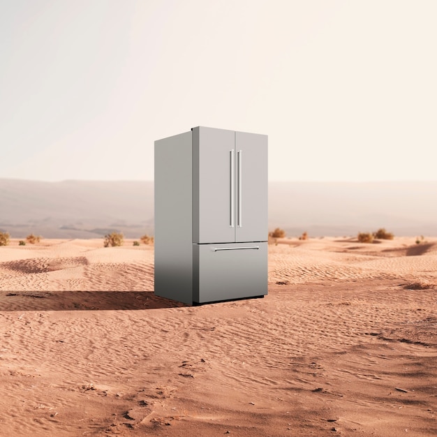 Free photo refrigerator surrounded by nature scene