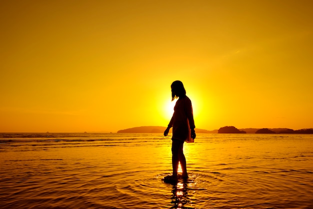 Relax Woman  jumping sea on the beach   