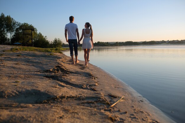 Relaxed couple walking outdoors