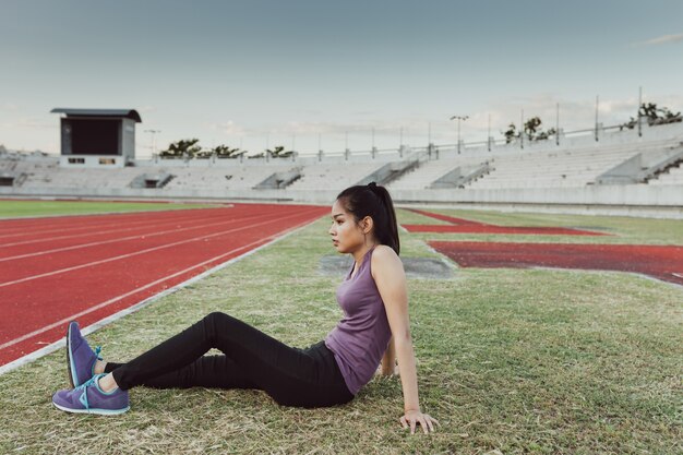 Relaxed girl before starting to run